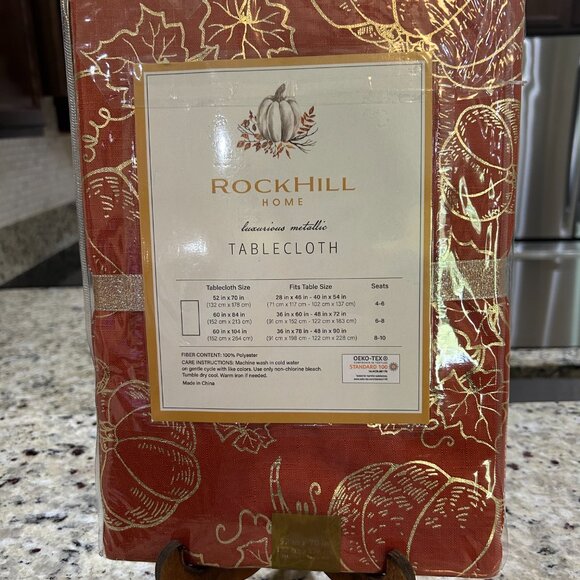 Rockhill Home Luxurious Metallic Tablecloth 52X70 Oblong Rust And Gold - NEW - Picture 2 of 4